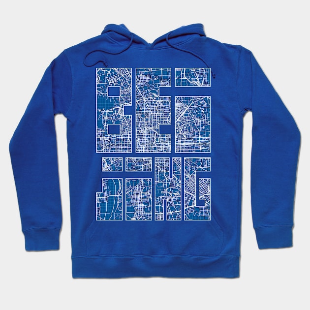 Beijing, China City Map Typography - Blueprint Hoodie by deMAP Studio